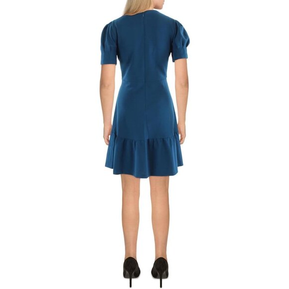 Women's Puff Sleeve Ruffled Dress Polyester Spandex Zipper 16 - Picture 2 of 2